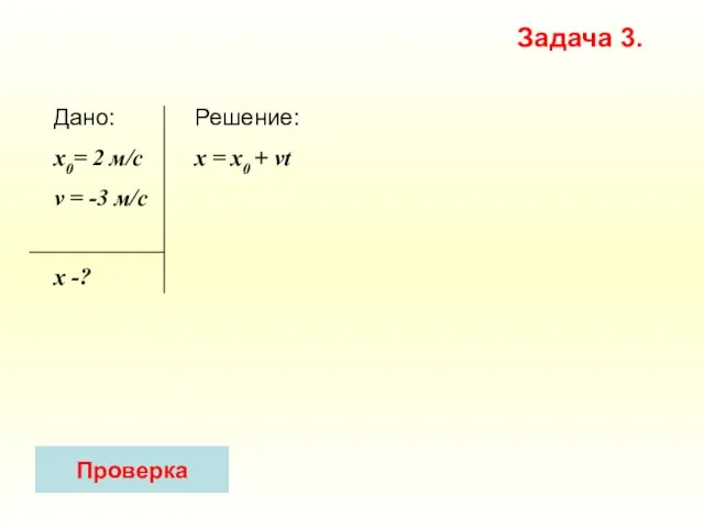 Решение: x = х0 + vt Дано: x0= 2 м/с v