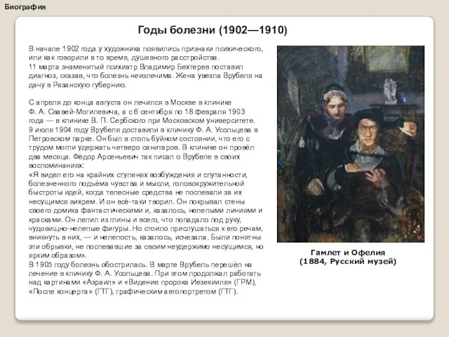 Биография В начале 1902 года у художника появились признаки психического, или