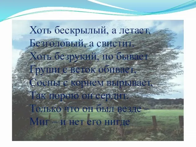 Хоть бескрылый, а летает, Безголовый, а свистит. Хоть безрукий, но бывает