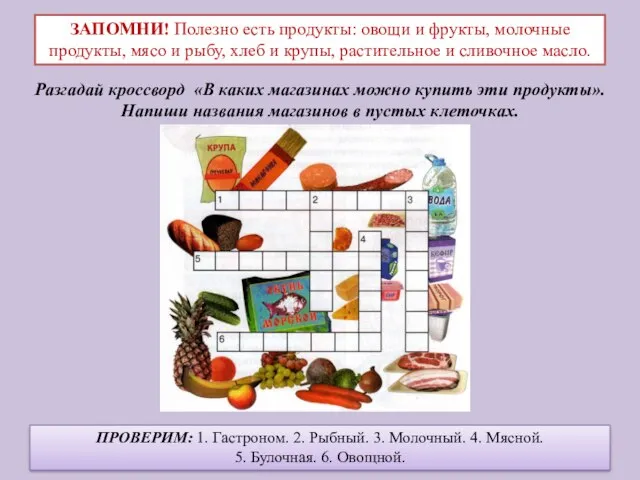 ЗАПОМНИ! Полезно есть продукты: овощи и фрукты, молочные продукты, мясо и