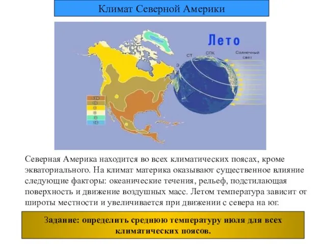 Северная Америка находится во всех климатических поясах, кроме экваториального. На климат