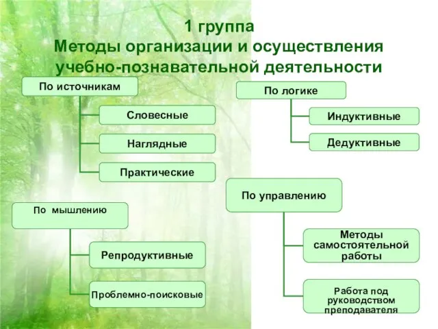 1 группа Методы организации и осуществления учебно-познавательной деятельности