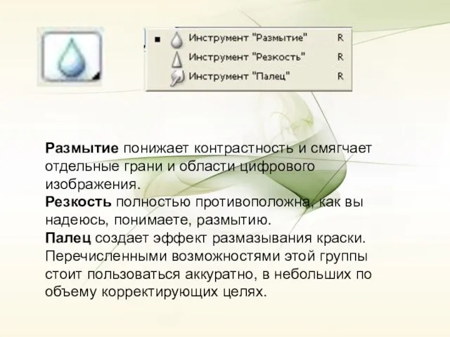 Размытие понижает контрастность и смягчает отдельные грани и области цифрового изображения.