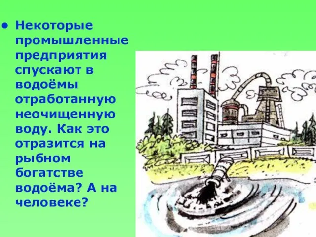 Некоторые промышленные предприятия спускают в водоёмы отработанную неочищенную воду. Как это