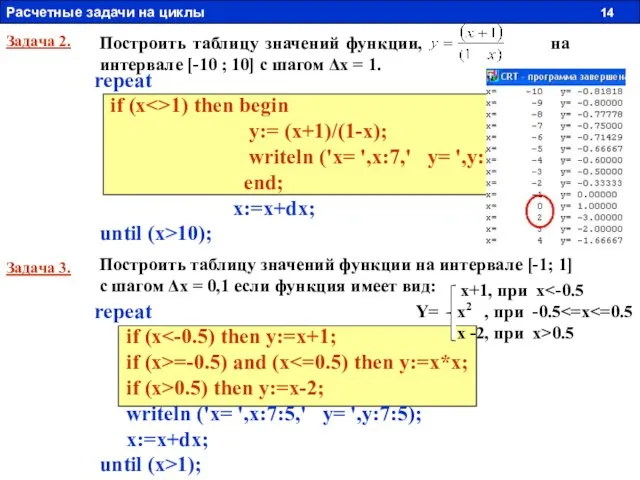 Построить таблицу значений функции, на интервале [-10 ; 10] с шагом