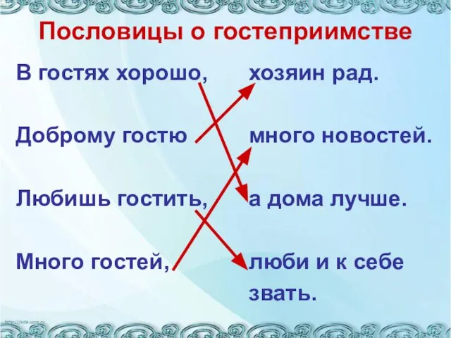 Пословицы о гостеприимстве В гостях хорошо, Доброму гостю Любишь гостить, Много