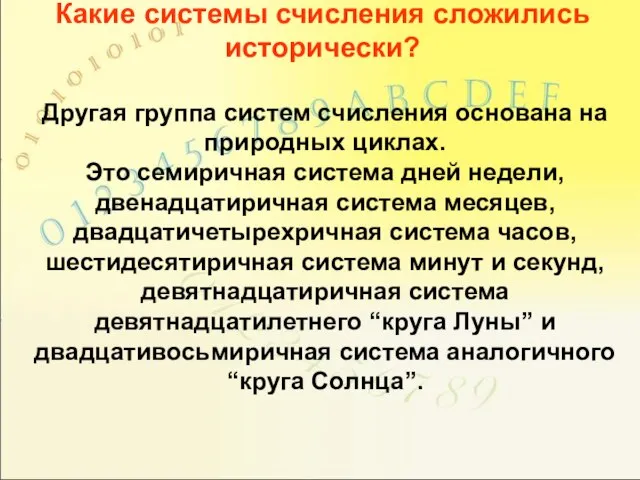 Какие системы счисления сложились исторически? Другая группа систем счисления основана на