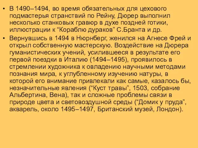 В 1490–1494, во время обязательных для цехового подмастерья странствий по Рейну,