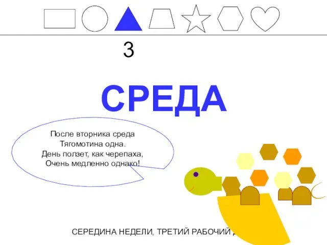 СРЕДА СЕРЕДИНА НЕДЕЛИ, ТРЕТИЙ РАБОЧИЙ ДЕНЬ 3 После вторника среда Тягомотина