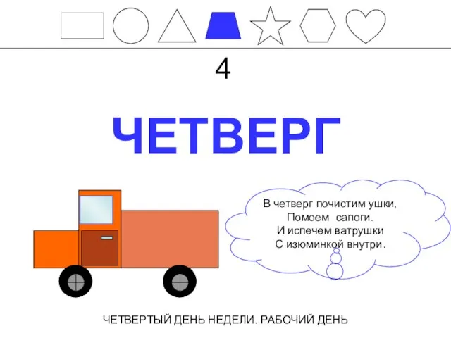 ЧЕТВЕРГ ЧЕТВЕРТЫЙ ДЕНЬ НЕДЕЛИ. РАБОЧИЙ ДЕНЬ 4 В четверг почистим ушки,