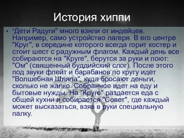 История хиппи "Дети Радуги" много взяли от индейцев. Например, само устройство