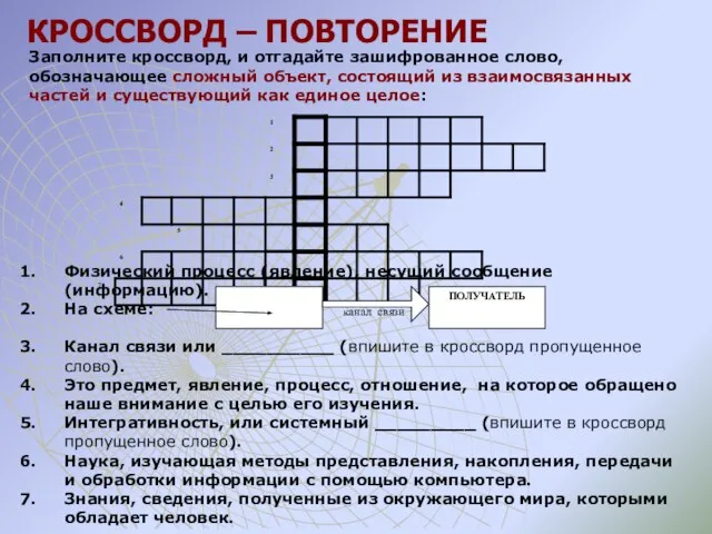 КРОССВОРД – ПОВТОРЕНИЕ Заполните кроссворд, и отгадайте зашифрованное слово, обозначающее сложный