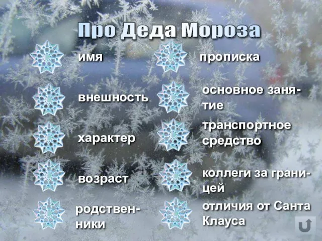 Про Деда Мороза имя внешность характер возраст прописка основное заня-тие транспортное