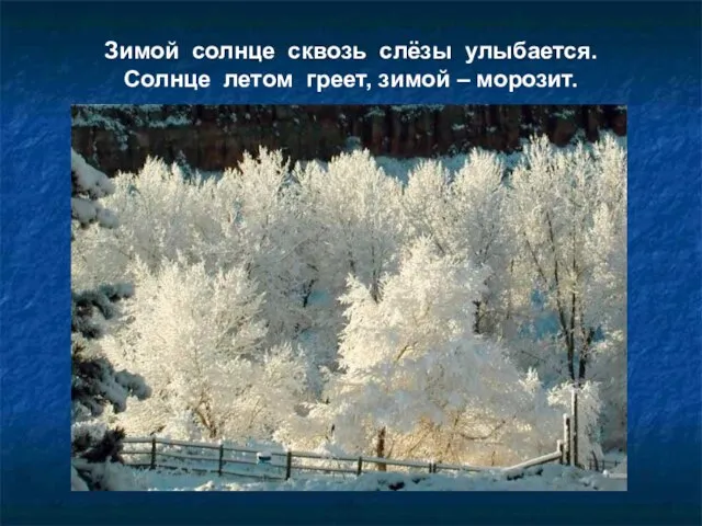 Зимой солнце сквозь слёзы улыбается. Солнце летом греет, зимой – морозит.