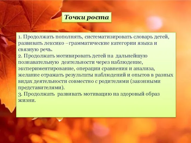 1. Продолжать пополнять, систематизировать словарь детей, развивать лексико –грамматические категории языка