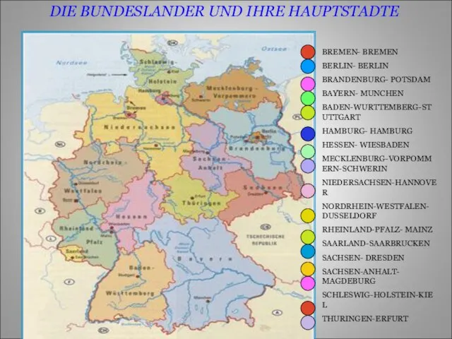 BREMEN- BREMEN BERLIN- BERLIN BRANDENBURG- POTSDAM BAYERN- MUNCHEN BADEN-WURTTEMBERG-STUTTGART HAMBURG- HAMBURG