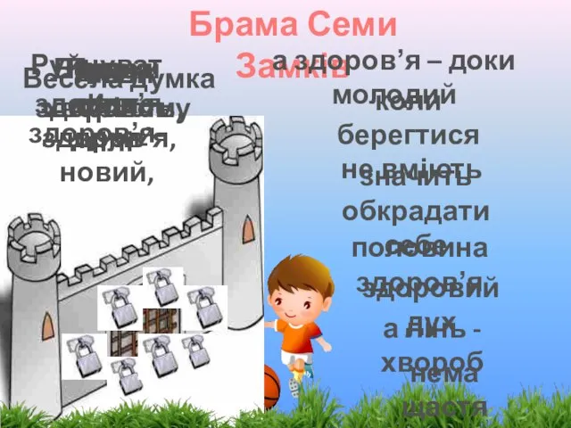 Брама Семи Замків Нема здоровʼя- нема щастя Руйнувати здоровʼя- значить обкрадати