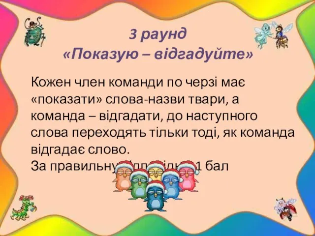 3 раунд «Показую – відгадуйте» Кожен член команди по черзі має