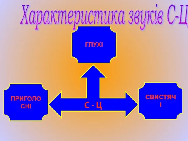 Характеристика звуків С-Ц С - Ц ПРИГОЛОСНІ СВИСТЯЧІ ГЛУХІ