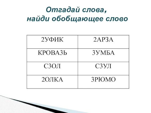 Отгадай слова, найди обобщающее слово