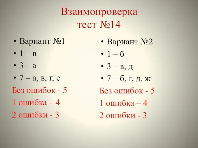 Взаимопроверка тест №14 Вариант №1 1 – в 3 – а