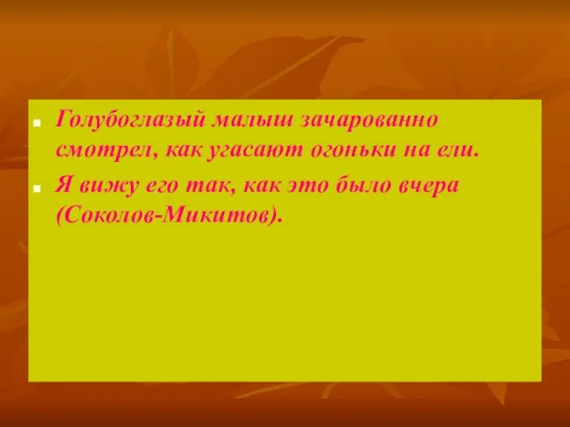 Голубоглазый малыш зачарованно смотрел, как угасают огоньки на ели. Я вижу