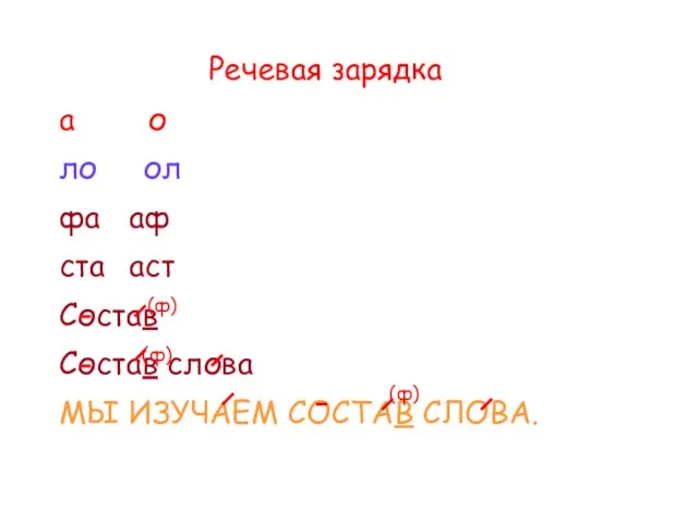 а о ло ол фа аф ста аст Состав Состав слова