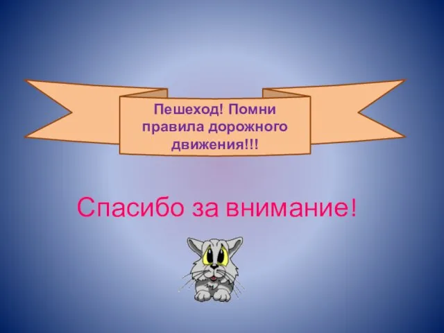 Спасибо за внимание! Пешеход! Помни правила дорожного движения!!!