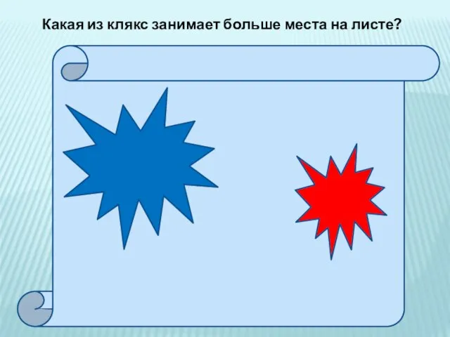 Какая из клякс занимает больше места на листе?