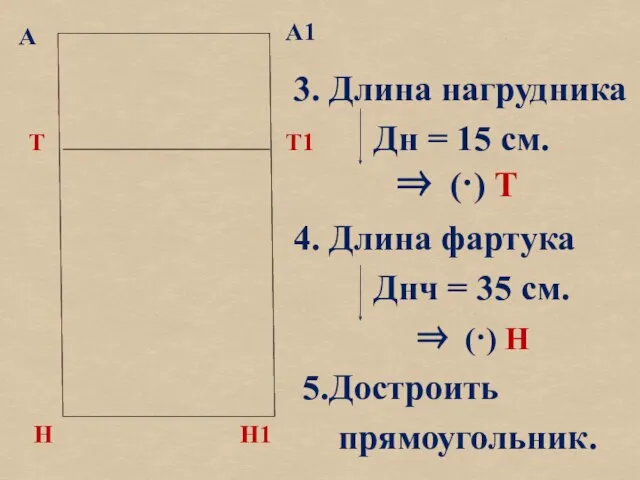 А 3. Длина нагрудника Дн = 15 см. 4. Длина фартука