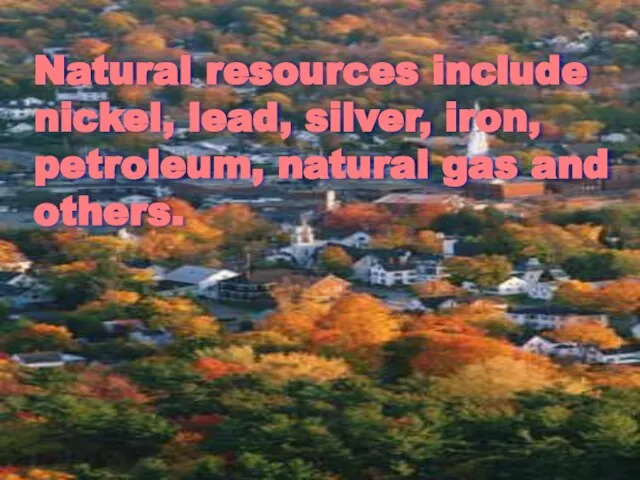 Natural resources include nickel, lead, silver, iron, petroleum, natural gas and others.