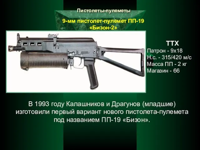 Пистолеты-пулеметы 9-мм пистолет-пулемет ПП-19 «Бизон-2» ТТХ Патрон - 9х18 Н.с. -