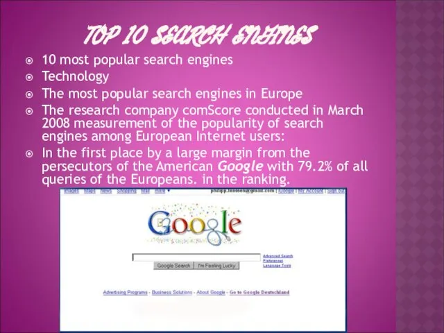 TOP 10 SEARCH ENGINES 10 most popular search engines Technology The