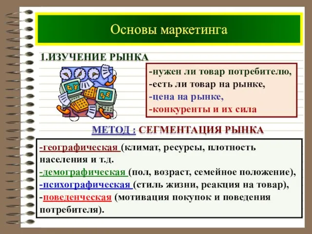 Основы маркетинга 1.ИЗУЧЕНИЕ РЫНКА -нужен ли товар потребителю, -есть ли товар