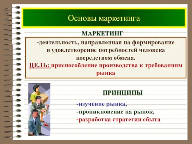 Основы маркетинга МАРКЕТИНГ -деятельность, направленная на формирование и удовлетворение потребностей человека