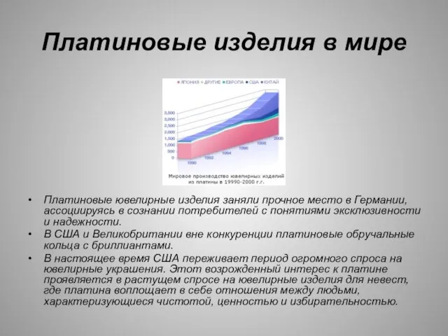 Платиновые изделия в мире Платиновые ювелирные изделия заняли прочное место в