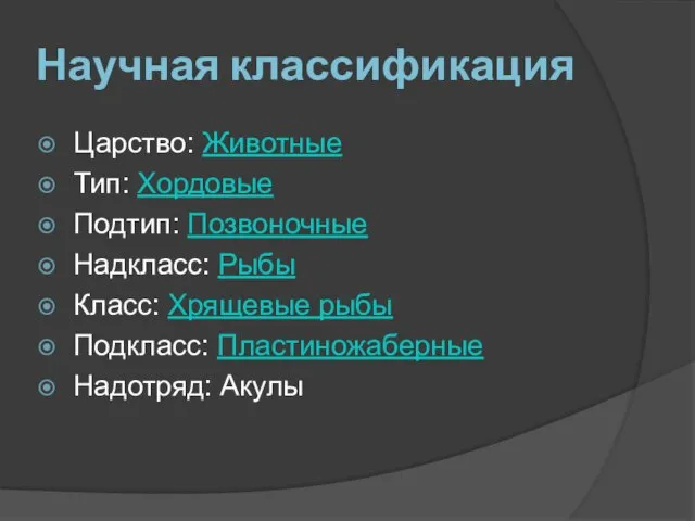 Научная классификация Царство: Животные Тип: Хордовые Подтип: Позвоночные Надкласс: Рыбы Класс: