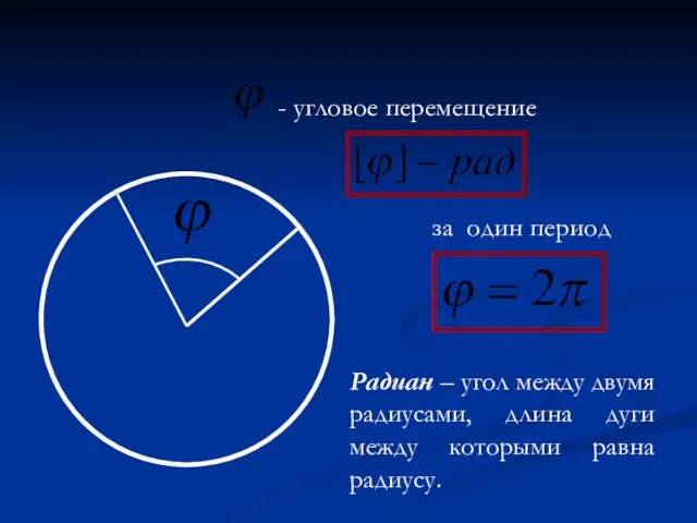 - угловое перемещение за один период Радиан – угол между двумя