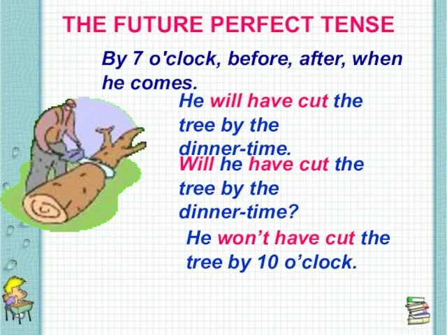 THE FUTURE PERFECT TENSE THE FUTURE PERFECT TENSE By 7 o'clock,