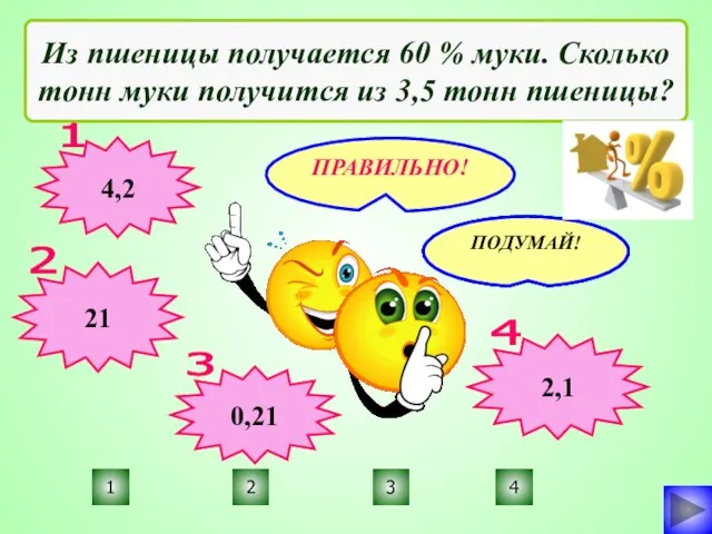 4 2 3 1 Из пшеницы получается 60 % муки. Сколько