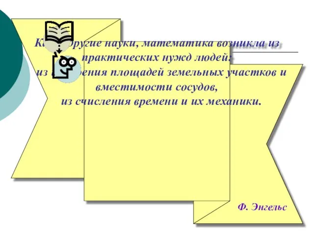 Как и другие науки, математика возникла из практических нужд людей: из