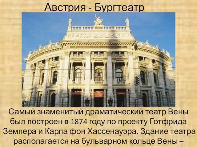 Австрия - Бургтеатр Самый знаменитый драматический театр Вены был построен в