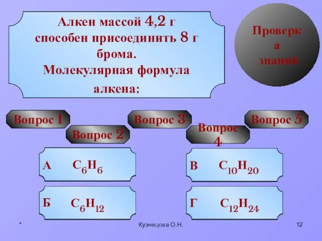 * Кузнецова О.Н. Проверка знаний Вопрос 1 УРА! Попробуй еще Попробуй