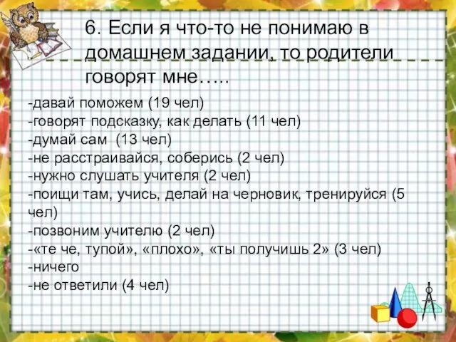 -давай поможем (19 чел) -говорят подсказку, как делать (11 чел) -думай