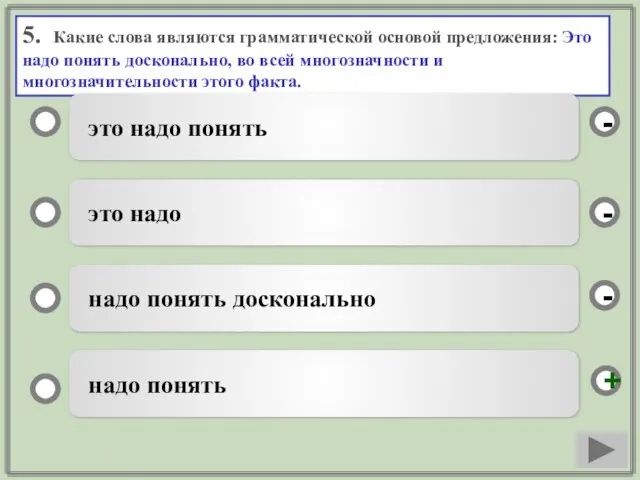 5. Какие слова являются грамматической основой предложения: Это надо понять досконально,