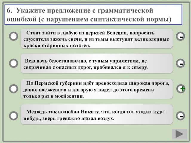 6. Укажите предложение с грамматической ошибкой (с нарушением синтаксической нормы) Стоит