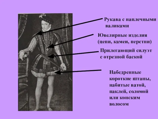 Набедренные короткие штаны, набитые ватой, паклей, соломой или конским волосом Прилегающий