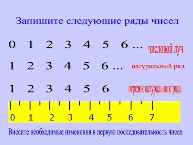 Запишите следующие ряды чисел 0 1 2 3 4 5 6