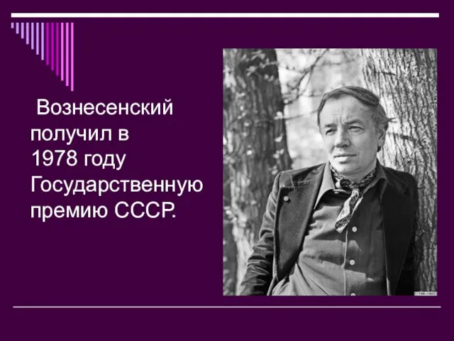 Вознесенский получил в 1978 году Государственную премию СССР.