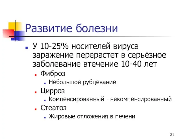 Развитие болезни У 10-25% носителей вируса заражение перерастет в серьёзное заболевание